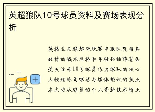 英超狼队10号球员资料及赛场表现分析